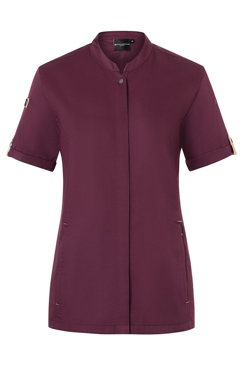 Karlowsky Damen Kochjacke Green-Generation Kurzarm Druckknöpfe Modern Fit Polyester/Baumwollmix Oeko-TEX® nachhaltig Aubergine - Größe 42