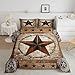 Western Texas Star Kids Comforter Set King Size,Rustic Wooden Door Farmhouse Bedding Set,Girls Boys Adults Room Decor,Western Cowboy Tribal Down Comforter,Brown Retro Duvet Insert,2 Pillowcases