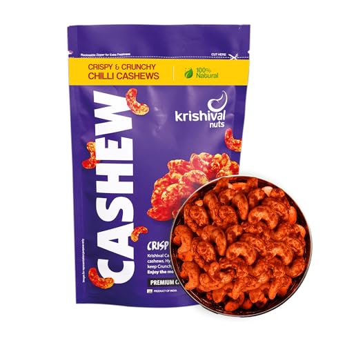 Image of Krishival Nuts Chilli Cashews | Chilli Flavored | High Fiber & Rich In Protein | 1 kg (4 Packs of 250g Each) | Zero Preservatives | Nutritious & Delicious Nuts