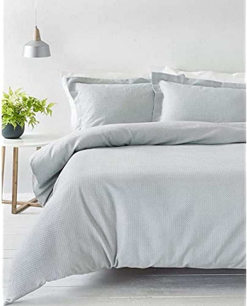 "Riva Home Paoletti King Duvet Cover Set Silver Grey Waffle Weave Texture 2 X Oxford Border Pillowcases Included 100% Cotton Machine Washable 230 X 220 Cm (91"" X 87"" Inches)