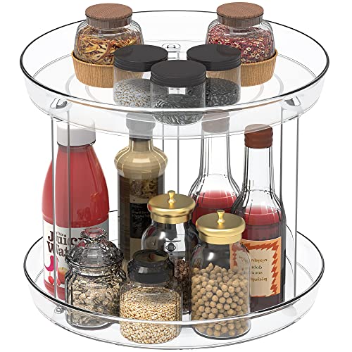 Hydrowe Lazy Susan Organizer 2 Tier, Round Plastic Turntable Organizer Organization Storage Container Bins,Spinning Organizer For Spices,Vanity Countertop Makeup Organizing(2 Tier 9.25 Inch) #TOP1