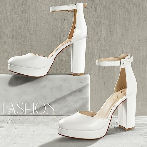 Image of Ankis Black Platform Closed Toe Heels for Women, Womens Heels Closed Round Toe Chunky Block Pumps Shoes, 4 Inch