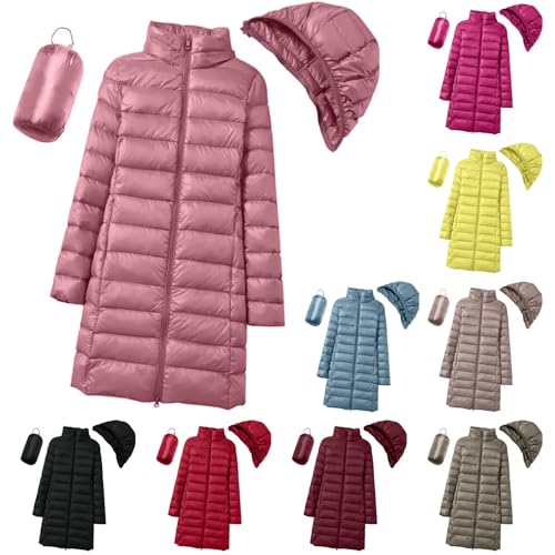 Cihdmfb Chaqueta de plumón ligera para mujer, abrigo largo de invierno con capucha extraíble, abrigo acolchado cálido de invierno, tallas grandes, manga larga, chaqueta con capucha, abrigo con