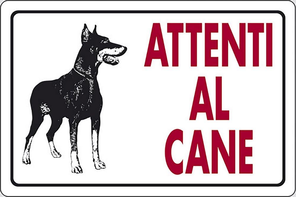 Doberman Beware Of The Dog Sign Red 30cm x 20cm