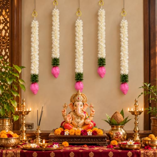 Best Artificial Flower Garlands: Festive Floral Decor 64 TIED RIBBONS 5 Pcs Lotus Hangings for Decoration Wall Door Mandir...