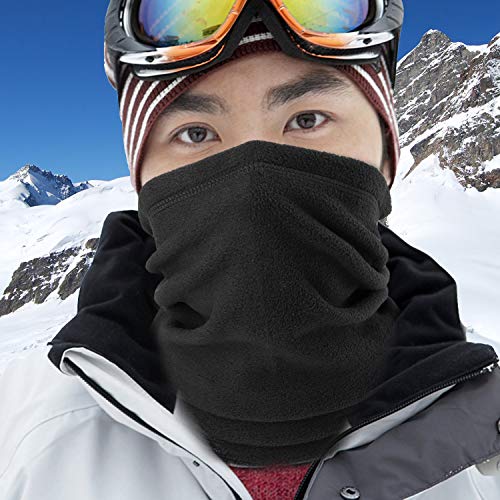 Wtactful Windproof Fleece Neck Warmer Thermal Snoods Scarf Ski Face Mask Thick Cover Bandana For Cold Weather Keep Warm Winter Outdoor Snowboard Skiing Cycling Hunting Men Women Gray & Black #TOP2