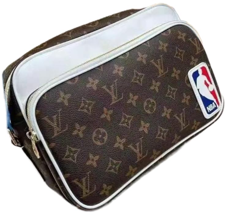 Toiletry Bag, Brown Monogram Canvas, White Trim, Official Logo