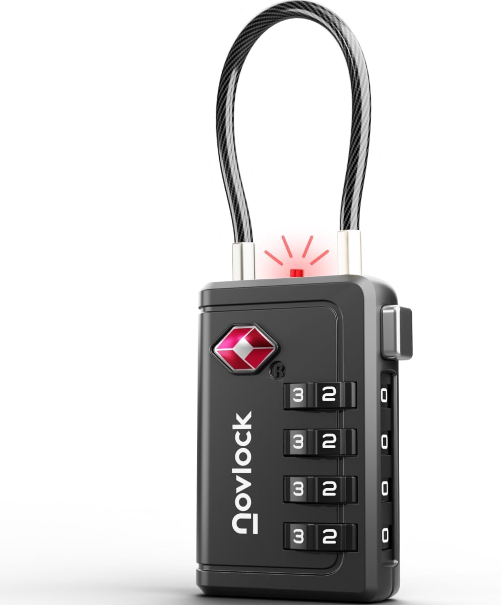 TSA 4 Digit Padlock with Opening Indicator – Suitcase, Cabin Luggage, Backpack – Accepted for Air Travel – Pack of 1, Black TSA 4 Digit Padlock with Opening Indicator – Suitcase, Cabin Luggage, Backpack – Accepted for Air Travel – Pack of 1, Black