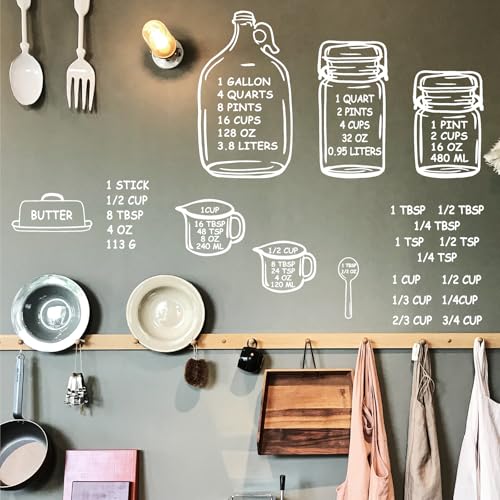 Kitchen Cabinet Labels Decals White Measuring Conversion Decals Kitchen Conversion Chart Wall Decor Stickers Transparent Kitchens Decorative Sign Cooking Baking Gifts for Mom Women Home Decoration