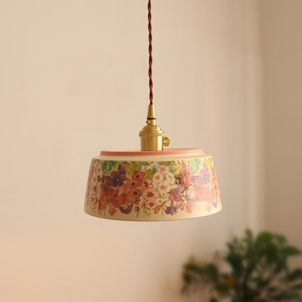 Lámpara Colgante Cerámica Floral, Luz Colgante Rústica Salón