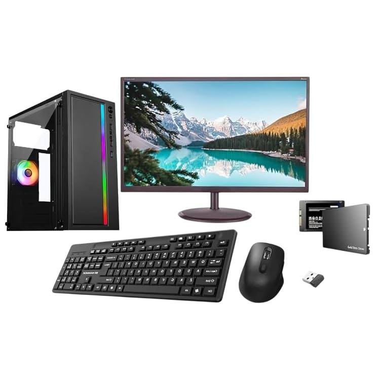 POWERDESK Desktop Computer Set, i3 4th Gen, 8 GB RAM, 256 GB SSD, 1 TB HDD, 19" HD LED Monitor, Wireless Keyboard & Mouse, WiFi, Win-10, MS Office (8-256-1TB) Free Mousepad,HMK Speakers