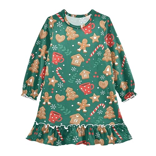 GuoChe Gingerbread Merry Christmas Green Princess Nightgowns For Girls Princess Pajamas Girls Princess Night Shirt 5-6T