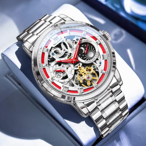 Image of OLEVS Automatic Women Watches Diamond Tourbillon Dress Wrist Watches Moon Phase Waterproof Luminous