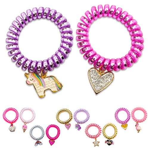 CHARM IT! CCoil Cord Hair Elastics Set - Unicorn PiÃ±ata Set (Dance, Flamingo, Rainbow, Sweets, Unicorn or Unicorn PiÃ±ata)