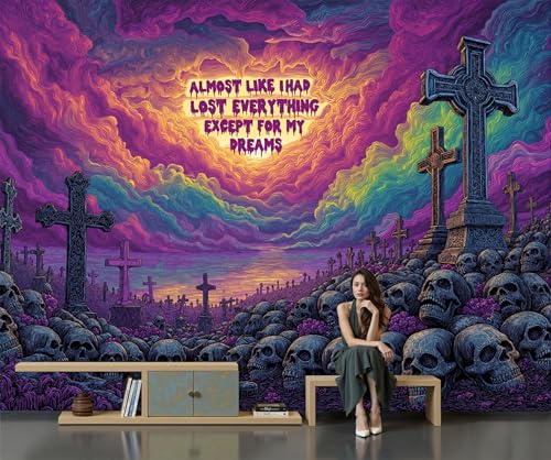 Mural Cráneo Del Cementerio Hillside 150 X 105 Cm Murales Decorativos Pared Estilo Gótico Oscuro Papel Pintado, Moderno Decoración De Paredes Para Salón Dormitorio Pasillo Comedor