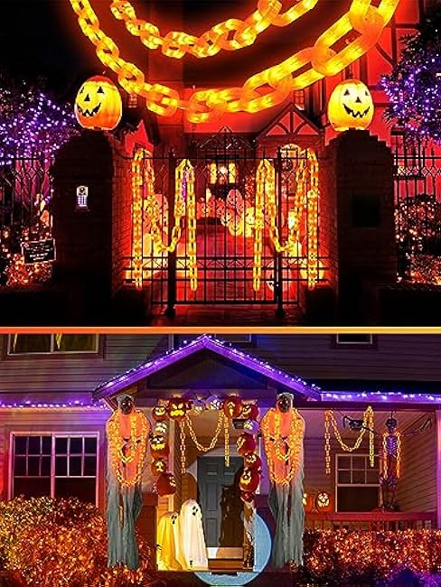 Halloween Decorations Battery String Lights - 10 Ft 160 LED Plastic Chain String Lights with Waterproof, 8 Lighting Modes and Timer Function US Patent Product (Orange)