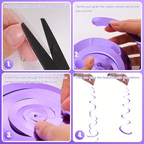 Image of Party Swirl Decorations Hot Pink Shinny Foil Hanging Swirl Decorations Plastic Streamer for Ceiling Plastic Streamer for Party Decorations Metallic Hanging Swirl Pack of 30 (Light Purple)