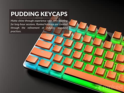 Image of Ranked Pudding PBT Keycaps | 112 Double Shot Translucent Design ANSI USA and ISO | OEM Profile for RGB Mechanical Gaming Keyboard (Orange)