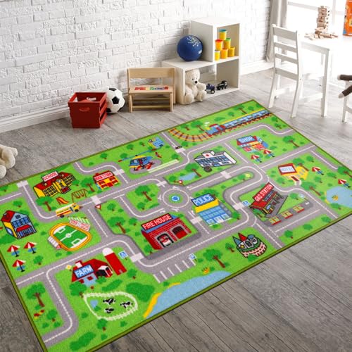 Capslpad Automatte für Kinder 80x150cm Auto Straßen Kinder Spielteppich rutschfeste Interaktive...