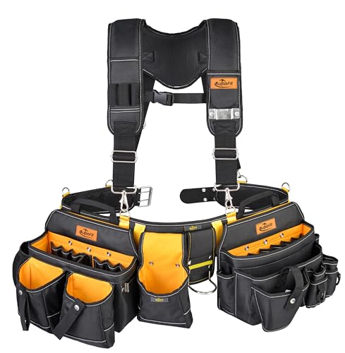 7-Piece Professional Tool Belt with Suspenders for Men - 1680D Construction Tool Belt, Electrician &...