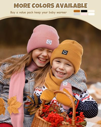 Image of Baby Beanie Mittens Scarf Set,Toddler Kids Winter Hat and Thermal Gloves Neck Warmer Set for Girls Boys