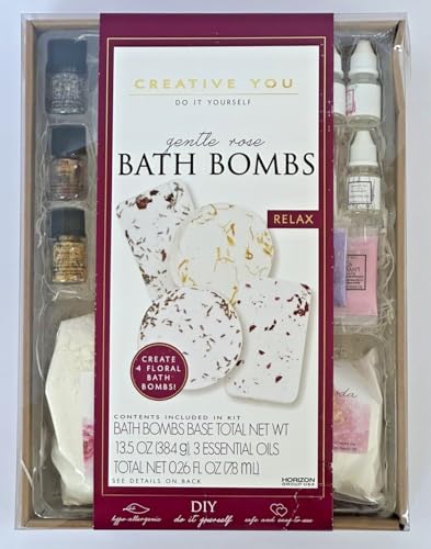 Creative You DIY Bath Bombs Kit, Gentle Rose Scent, 13.5 oz Base, 3 Essential Oils