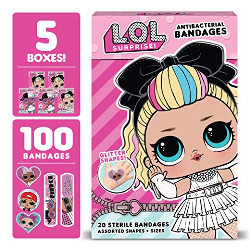 L.O.L. Surprise! Bandages, 100 ct | Adhesive Antibacterial Bandages for Minor Cuts, Scrapes, Burns. Great Stocking Stuffer or White Elephant