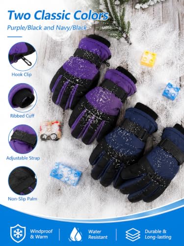 Image of SATINIOR 2 Pairs Kids Winter Snow Gloves Ski Mitten