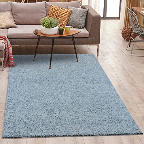 carpet city Shaggy Teppich Hochflor - 150x150 cm - Pastell-Blau Einfarbig - Weicher...