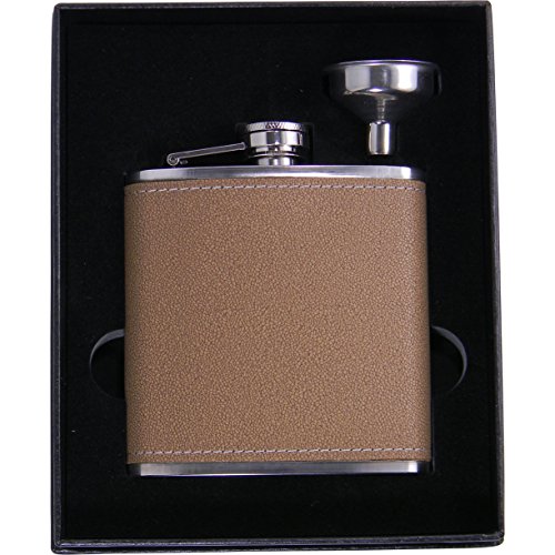 Personalized Add Your Custom Text Leather Stainless Steel 6 Oz Hip Flask + Gift Box + Funnel Customizable Gift for Groomsmen, Wedding, Birthday, Graduation, 21st Birthday, Christmas and Father's Day