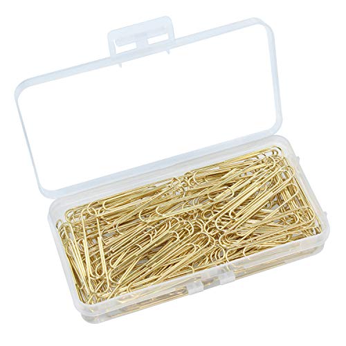 OKVGO 200 Stück 50 mm Büroklammern aus Metall mit Plastikbox mit Papierklammern für Büromaterial Gold Cover