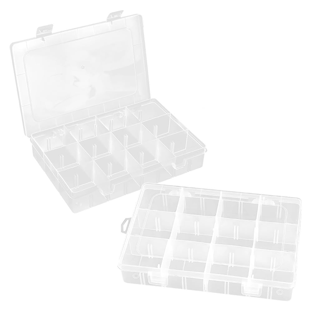 TONGIHS 2 Pcs Bead Storage Box, Square Empty Clear Plastic Organizer Storage Box Containers with Hinged Lids, Compartment Storage Boxes, for Collecting Small Items, Beads, Jewelry โ image 1