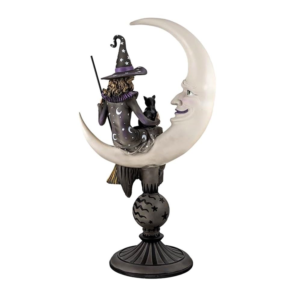 Bruja figura 51 cm. imagen luna gato escoba resina color