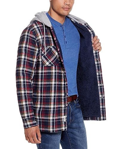 Image of Weatherproof Vintage Mens Hooded and Non-Hooded Sherpa Lined Soft Brushed Plaid Flannel Button-Down Shirt Jacket