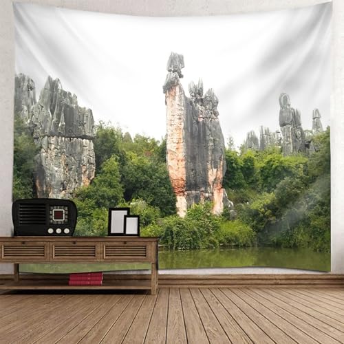 Tapisserie paysage montagnes et arbres pour decoration murale salon