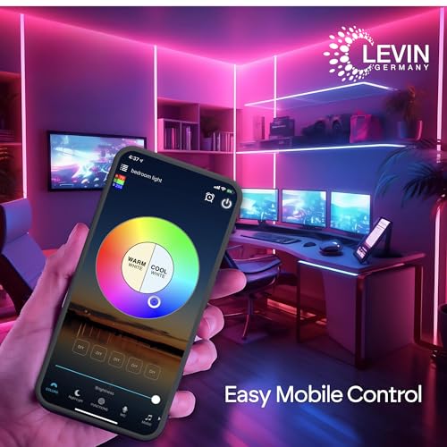 Levin Germany Smart LED Strip Light 10m (32.8ft) RGBW | Alexa&Google Assistant LED Lights Strips | Music Sync RGB Lights for Bedroom, TV, Home Decor | Dimmable Light Strip with App+Remote Control - Image 5