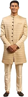 mens Vastramay Men's Beige Silk Blend Sherwani Set-picture-35