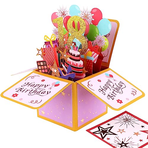 Carte Pop-up 3D Anniversaire 18 Ans GREETING ART - Fleurs En Relief - Avec Enveloppe - Cadeau Romantique Pour Femme, Homme, Amis