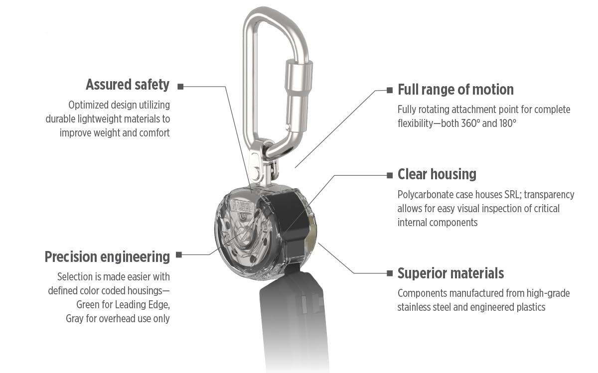 MSA VTOHW-011-DB-A V-TEC Mini Personal Fall Limiter - 6' (1.8m), Single-Leg, 36C Snaphook Anchorage Connection, Aluminum Triple Action Carabiner Harness Connection, Retractable Web Lanyard