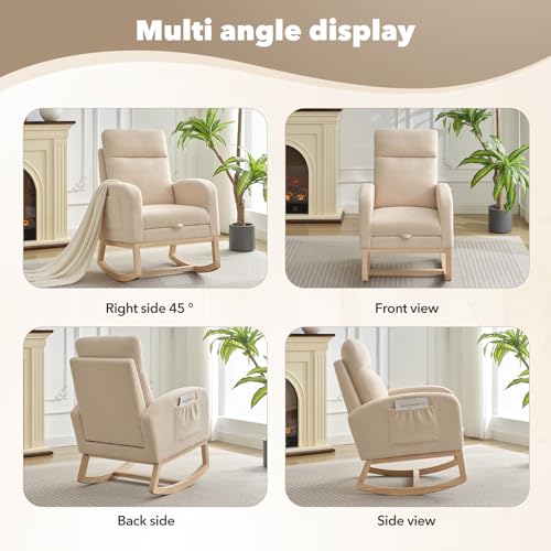 rocking chair nursery nursing rocking chairs with foot rest for mom nursery rocker glider chair with high backrest for living room bedroom upholstered lounge chair with solid wood base for relaxin