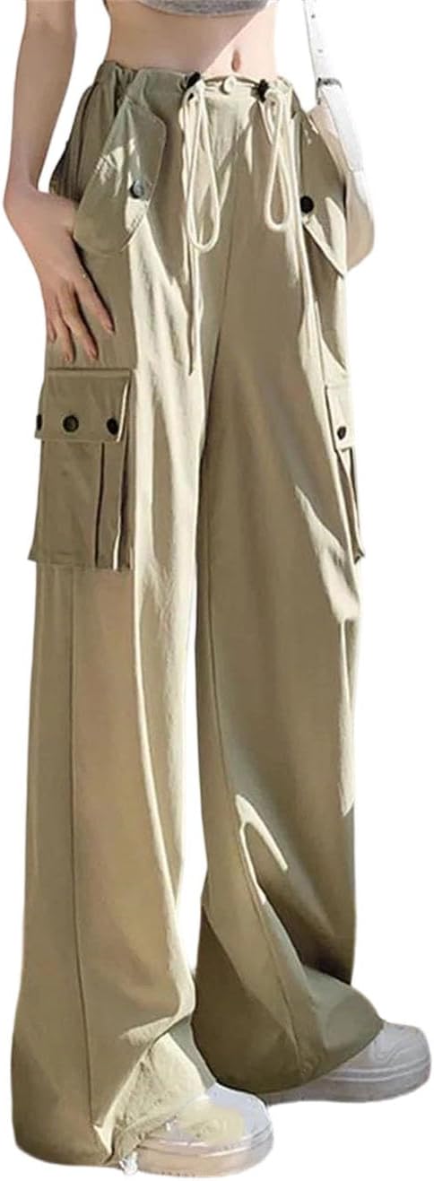 Women's High Waist Wide Leg Casual Pocket Sports Loose Trousers