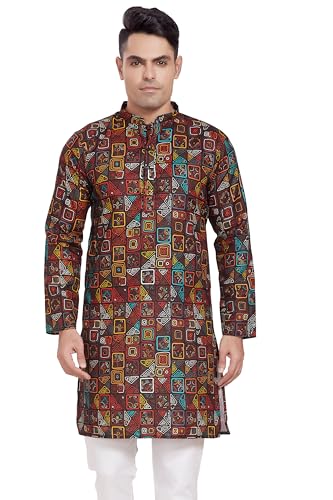 DIVISIVE Men's Linen Blend Digital Printed Slim Fit Only Kurta