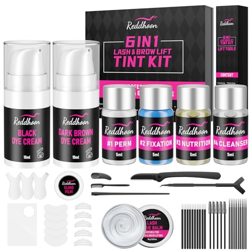 6 IN 1 Lash Lift & Brow Lamination Kit, Brow & Lash Lift Kit with Double Black Brown Color, Curling Perming & Voluminous Lashes Brows with Complete Tools, Salon & Home Use, Gifts for Her