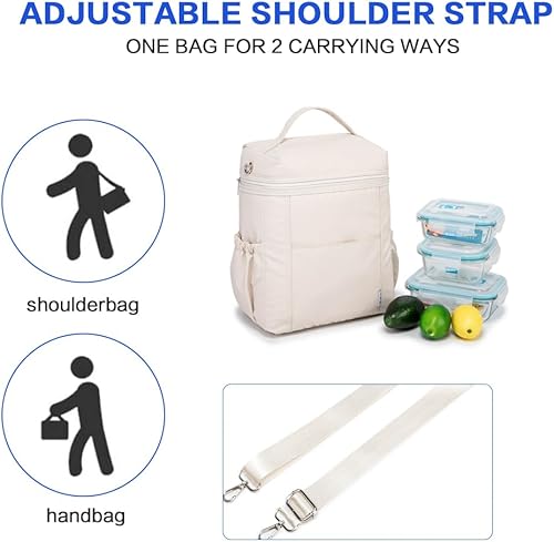 Miniatura 8 de NOL Natural Organic Lifestyle - Loncheras aisladas para mujer, bolsa enfriadora, ligera, de nailon, impermeable, para el trabajo (crema, L)