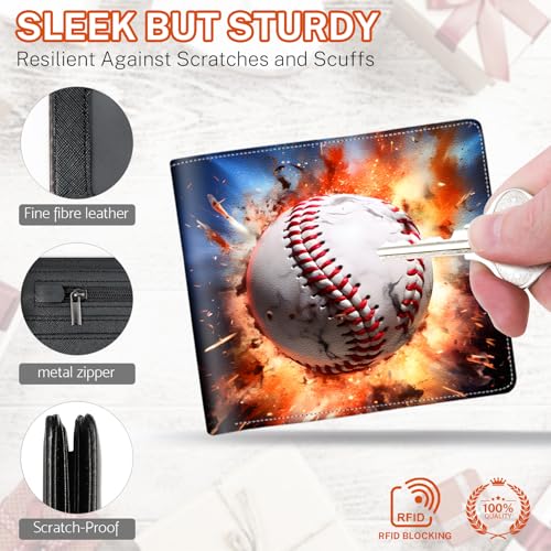 Image of Boys Wallet for Kids, Teen Boy Baseball Wallets 9-12 8-10 8-12, Cool Novelty Leather Bifold Rfid Blocking Purse Coin Pocket Zipper Id Window for Children Men Male Youth Guys Birthday Gifts