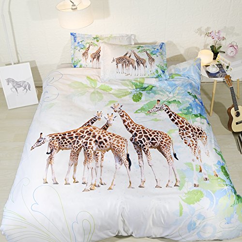Goldeny Jf-395 Lovely Giraffe Printed Bedding Cover Set 3Pcs Kids Adult Bed Linen Contains 1 Duvet Cover 2 Pillowcases (Full) #TOP1
