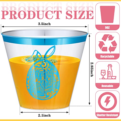 Willbond 100 Pack 9 Oz Happy Easter Bunny Plastic Egg Cups Clear Assorted Disposable Cups Easter Pink Rimmed Cups 9 Oz Clear Cups With Happy Easter Rabbit Ears Eggs Design For Easter Party Decor #TOP2