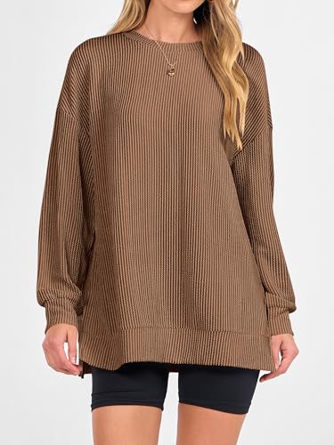 ANRABESS Womens Oversized Long Sleeve Shirts Ribbed Knit Tunic Tops Side Spilt Casual 2025 Fall Outfits2