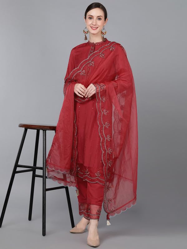 Image of Vaamsi Women's Poly Silk Solid Straight Kurta Pant With Dupatta | kurta sets for woman