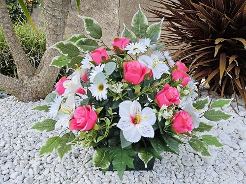 Roselynexpress Composition de Fleurs Artificielles, Lesté Ciment pour Une Très Bonne Tenue à L' extérieur. Réalisé par Nos Soins. – vue 5